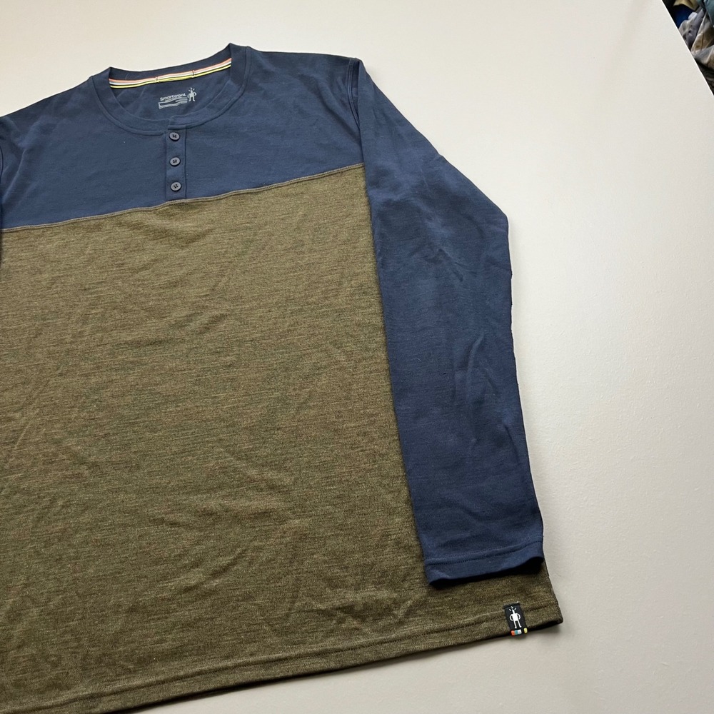 Smartwool Henley Men Large Blue Olive Merino Sport 250 Long Sleeve SW016295